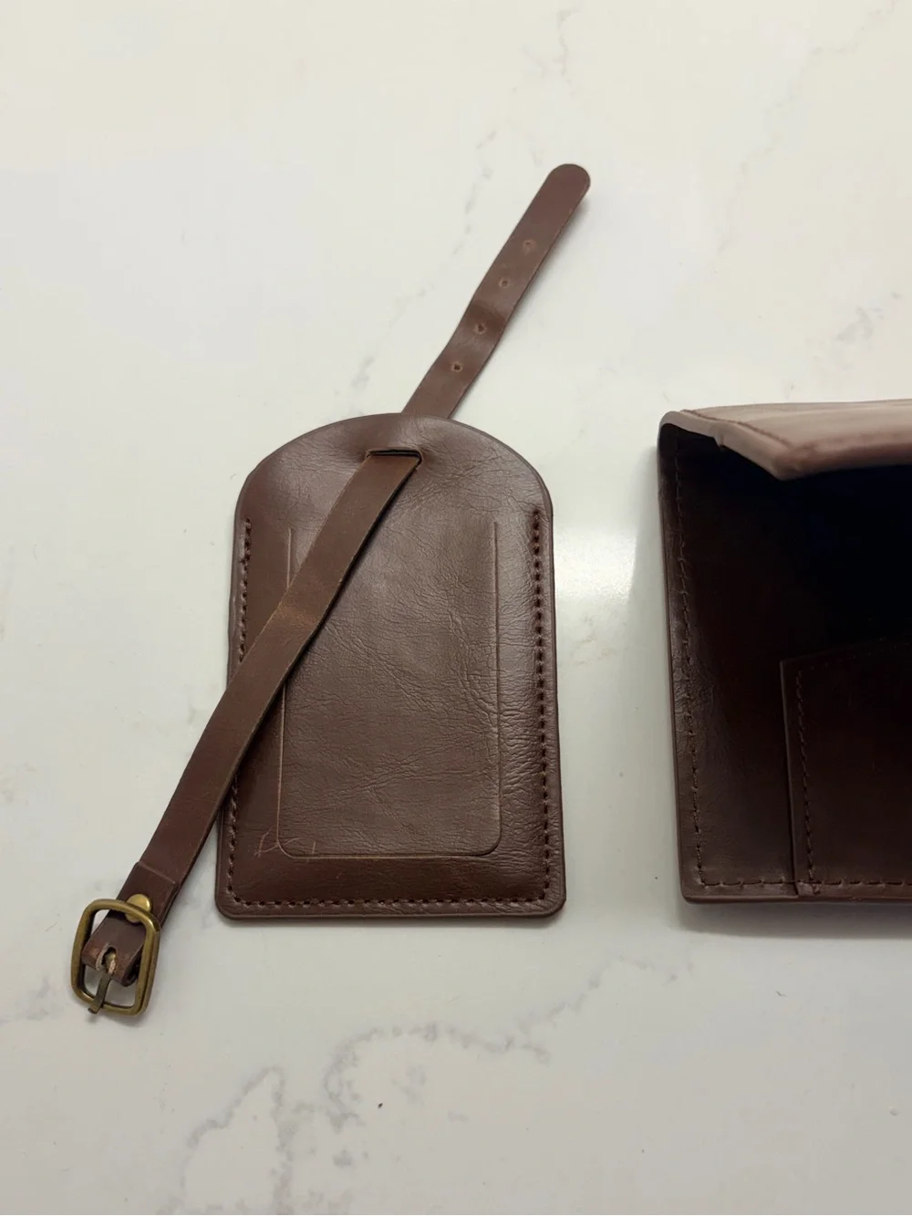 Brown Leather Passport Holder & Luggage Tag Set